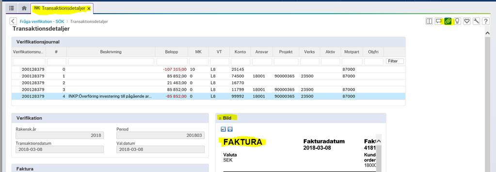 3 (8) 1.1.1 Kolumner med rader som har blå teckenfärg De kolumner som har blå texter går att klicka sig vidare på för att få mer information. T ex kolumn Ver nr.