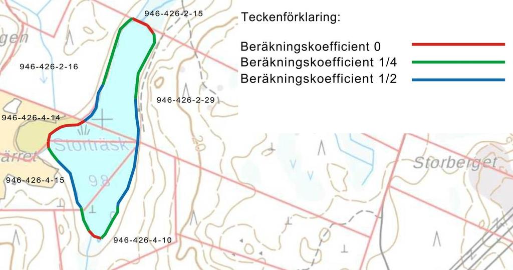 8 bpl/km 1000m x bpl = 0,94 bpl 117m Då dimensioneringsberäkningen har uppgjorts har samtliga fastigheter som gränsar till Storträsk