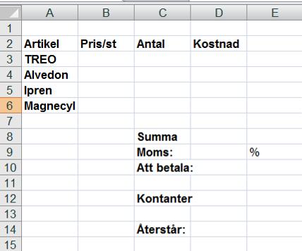 Excel Excel Med hjälp av Excel kan man bland annat analysera och presentera data på olika sätt. Man arbetar med celler (d.v.s. rutor) på kalkylblad.