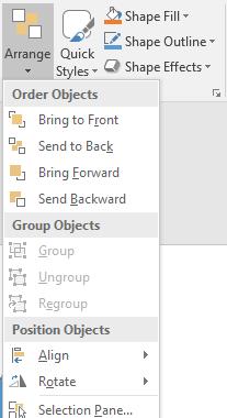 En annan bra funktion, både i Powerpoint och Word, är att man kan slå ihop flera objekt (bilder och/eller text) till en grupp (Gruppera).