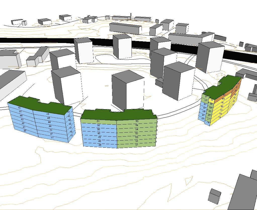 Högsta ljudtrycksnivå på något våningsplan, frifält Skala 1:1000 0 5 10 20 30 40 Väg Befintliga byggnader Planerad ny bebyggelse nvägen 58 56 5253 61 54 52 52 53 53 61 56 50 52 52 53 55 54 56 56 53