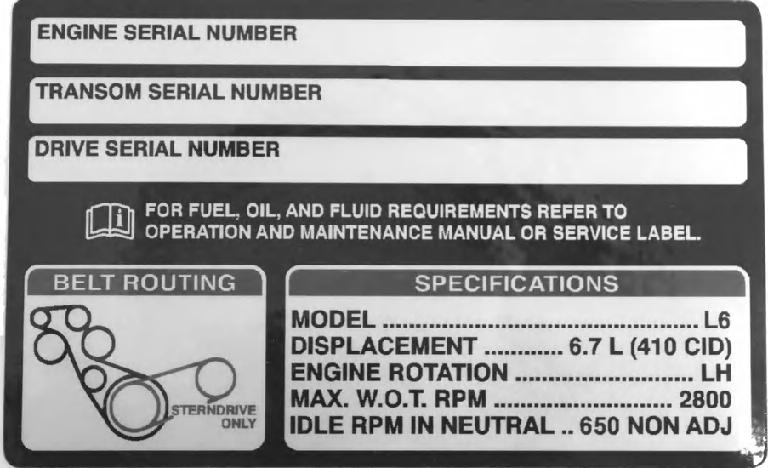 Avsnitt 2 - Bekanta dig med motorpaketet Identifiering Serienumren är tillverkarens facit till ett antal mekaniska detaljer som gäller för ditt Mercury Marine-motorpaket.