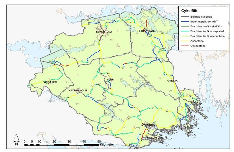 Karta 7 Trafiksäkerhetsstandard med cykelfält/blandtrafik för