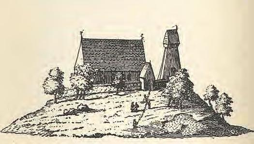 Figur 3. Kumla kyrka på 1750 talet som Grau tecknade den. (Grau nytryck 1904.