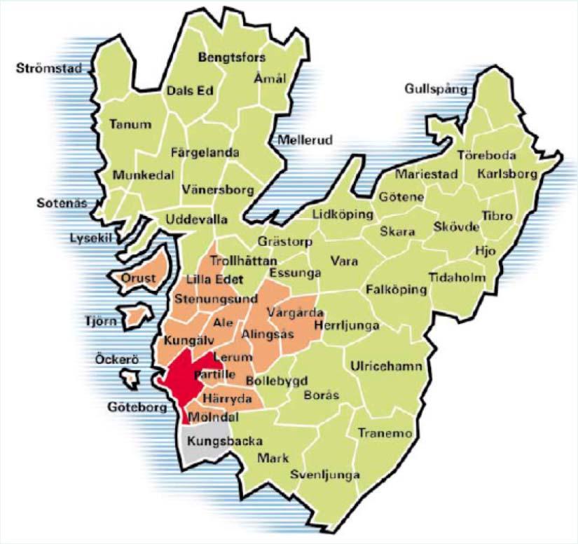 Västra Götalandsregionen (VGR) 49 kommuner 1.600.