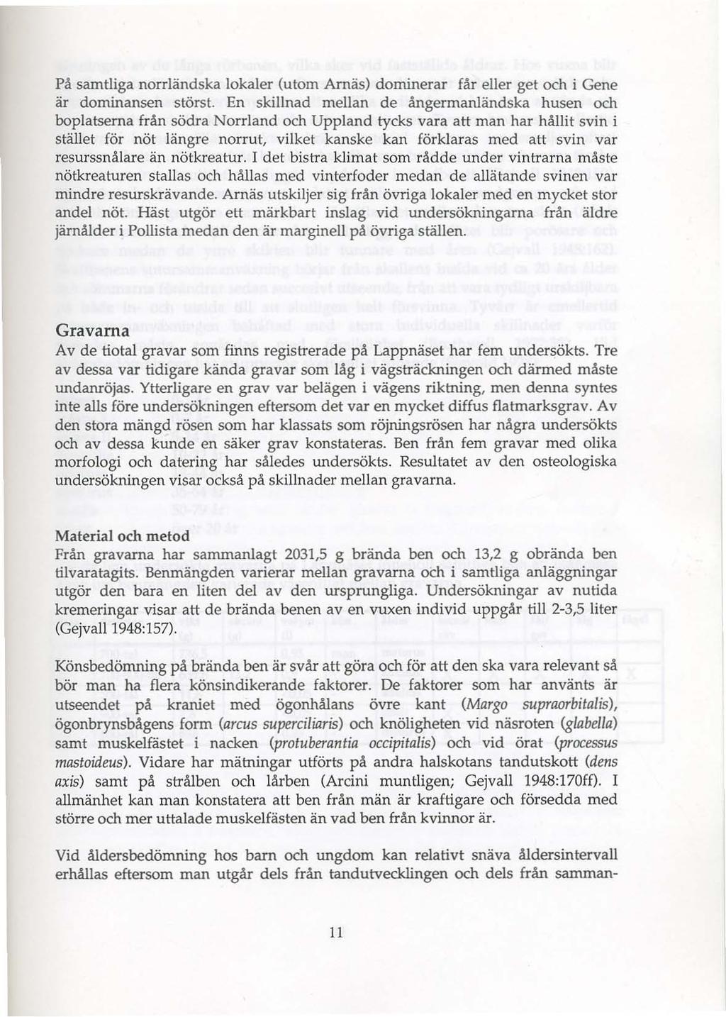 På samtliga norrländska lokaler (utom Arnäs) dominerar får eller get och i Gene är dominansen störst.