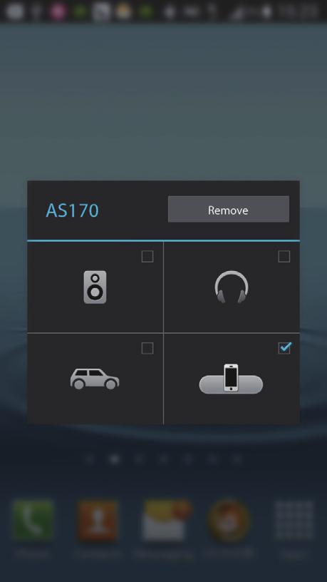 Det kan ta några sekunder att upprätta anslutningen. När anslutningen har upprättats läggs AS170 till på hemskärmen och en ny Bluetooth-ikon visas längst upp på skärmen. AS170 piper två gånger.
