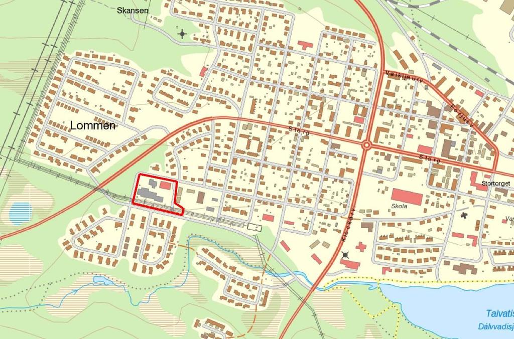 PLANDATA Lägesbeskrivning Det aktuella planområdet ligger sydväst om Jokkmokks centrum (se figur 1). Figur 1. Översiktskarta över planområdet. Areal Planområdet omfattar ca 2,9 hektar.