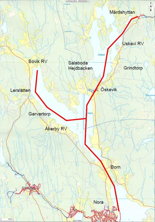 2) Avloppsledning mellan Nora och Mårdshyttan Ledningen ansluter Mårdshyttan och Öskevik till Nora