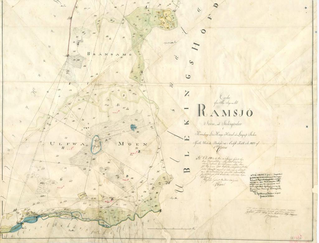 Utsnitt ur karta från 1829 visar böndernas