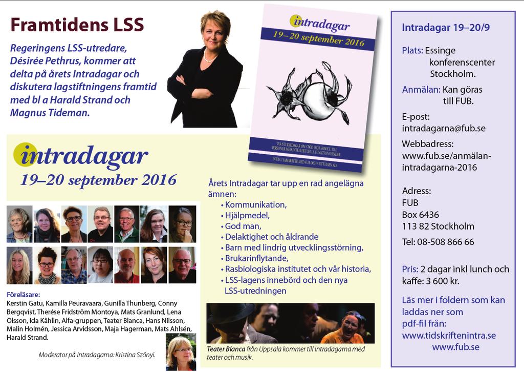 23/9 Musikskapande workshop FC Tid 09.00-12.00 eller 13.00-16.00 Målgrupp Medarbetare som arbetar med musik Anmälan senast den 9 september via www.forumcarpe.se 28/9 Hur talar man om döden?