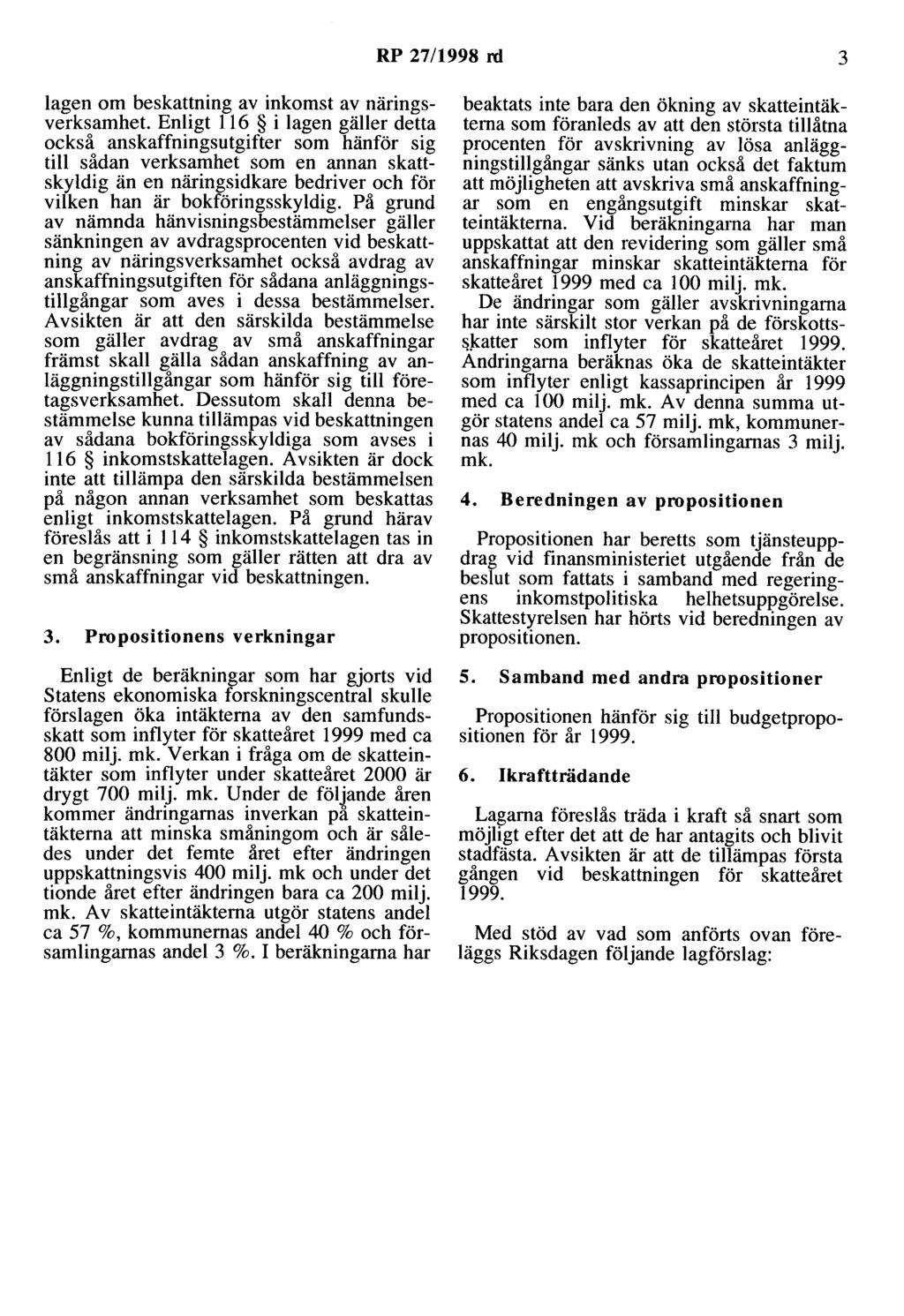 RP 27/1998 rd 3 lagen om beskattning av inkomst av näringsverksamhet.