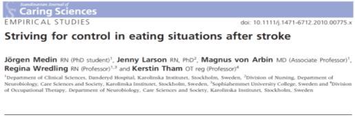 Metod - urval Studie I (n=104) Studie II 2-7 ätsvårigheter /sväljning /nedsatt ork (n=50) Exkluderade (n=14) Inkluderade (n=36) (Medin et al.