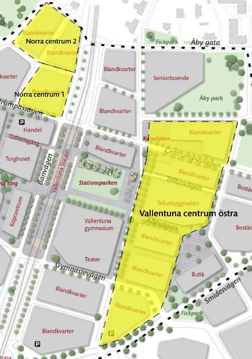 3.2.1 Vallentuna centrum östra Området avses kompletteras och utvecklas med kontor, handel och bostäder (flerbostadshus). Utvecklingen kan komma att ske etappvis.