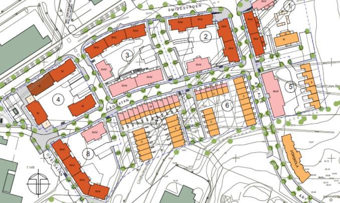 Exploateringsavtal för byggande av bostäder i etapp 1 har tecknats med Riksbyggen (kvarter 1 & 7), Veidekke kvarter 4 & 6), Hemgården/Sundvall