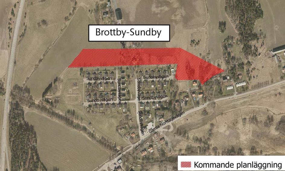 3.5.6 Brottby-Sundby Området innefattar delar av fastigheterna Sundby 17:1, Sundby 1:2 och Libby 1:1. Avgränsning av planområde ej gjord (mars 2017).