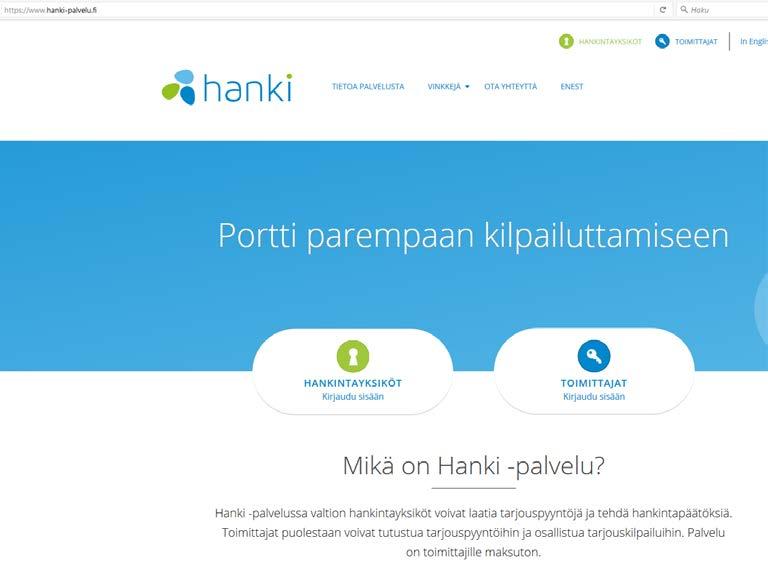 Anbudsförfrågningarna publiceras i Hanki-tjänsten