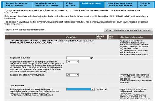 Hur man lämnar anbud Man lämnar ett anbud genom att under de olika flikarna fylla i de begärda uppgifterna