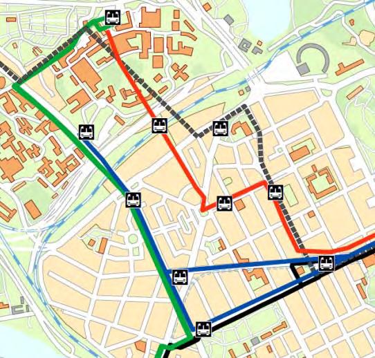 7(22) 4 Linjesträckning och hållplatser Utgångspunkt för förslaget till linjesträckning har varit Stomnätsplanen och Idéstudie stomlinje 6 från 2012.