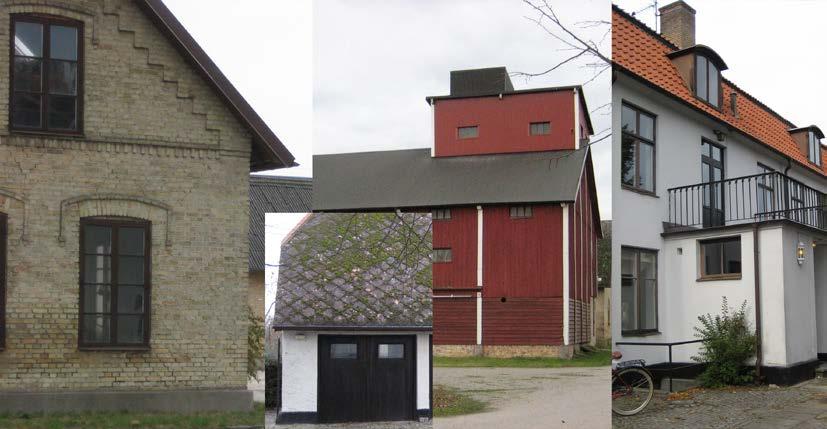 Planbeskrivning DP 245 Bildkollage med befintliga byggnader från Kronetorps gård som visar färg, detaljrikedom och material.