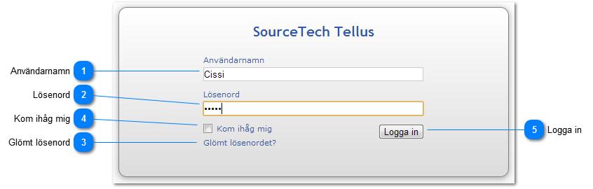 Hur administreras SourceTech Tellus Börja med att logga in med det inloggningsuppgifter som du fått av den som installerade systemet. Användarnamn Skriv in ditt användarnamn.