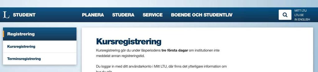 Kursregistrering Viktig Information Du måste själv ta initiativ till kursregistrering på webben Länk till kursregistrering Du ska registrera dig på: