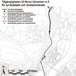 Vägen Centrum - Norra Utmarken m fl: Vägen mellan Centrum och de icke centrumnära villaområdena kan bara ges god standard med enkla åtgärder i delen närmast Centrum.