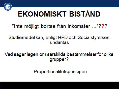 Inte möjligt att undanta inkomster, exv handikappersättning?? HFD hänvisar till tidigare HFD-dom (HFD 2010 ref 42) och lagens förarbeten (prop 2000/01:80 s. 93 ff.