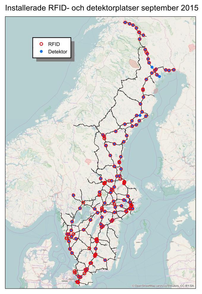4. RFID-avläsning av svagnar Idag (februari 2018) finns cirka 260 detektorer installerade och ytterligare 90 ska installeras under 2018.