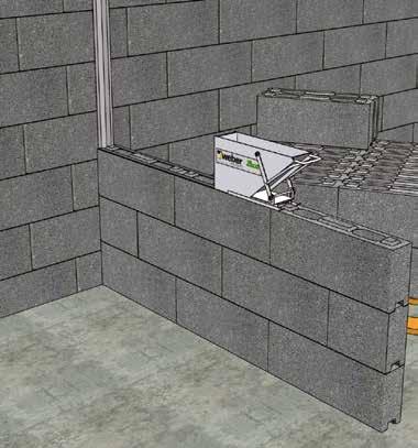 Eftersom alla block har not och spont i liggfogen kan de utan problem muras in i väggen. Blockens hål kan också utnyttjas för att dra installationer.