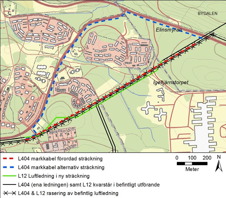 med markkabel längs Granloholmsvägen, se utredda lokaliseringsalternativ i Figur 1 nedan.