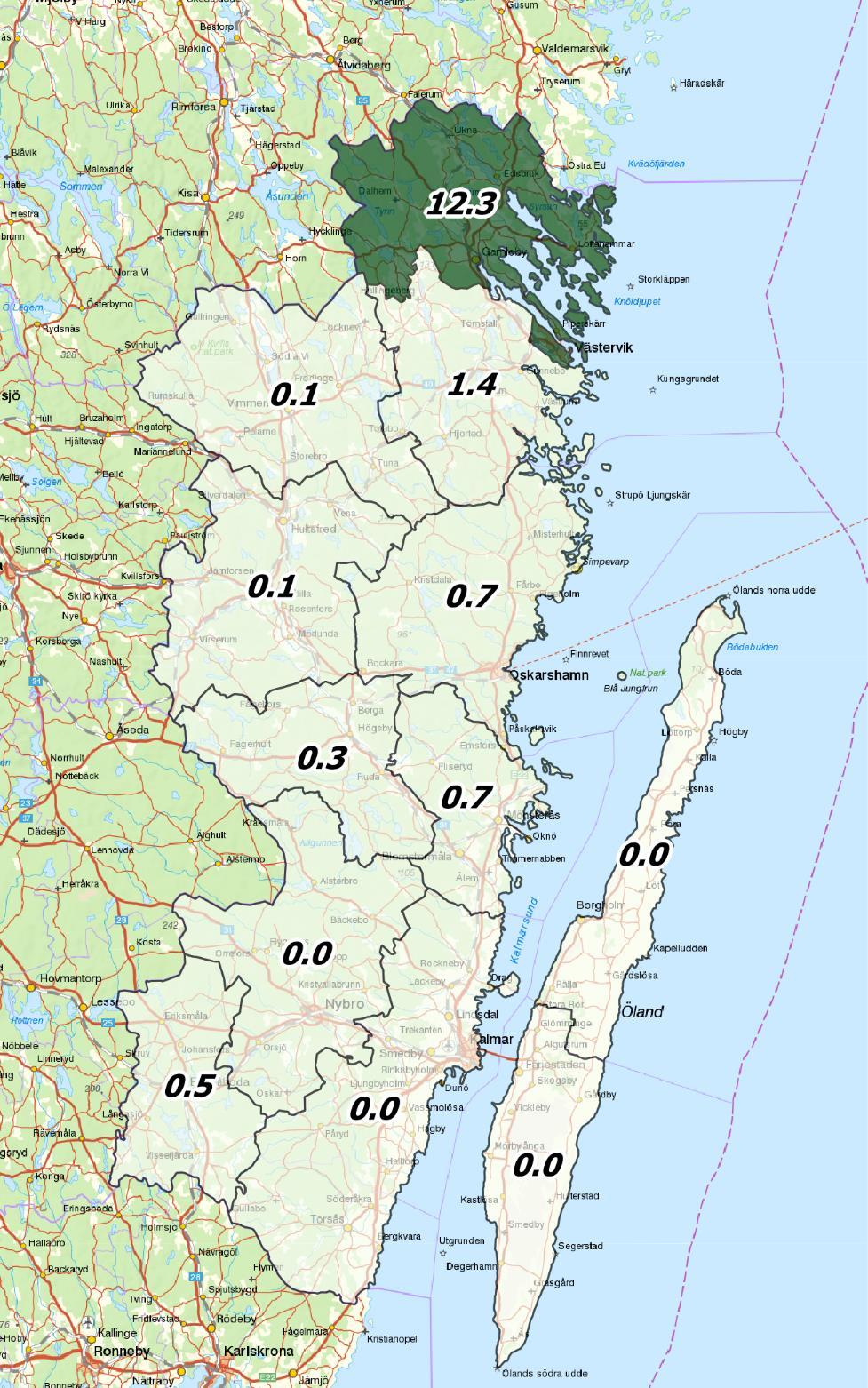 Avskjutning dovhjort och kronhjort i Kalmar län 2017/2018 Dov- och kronvilt förekommer framför allt i Västervik Norra och Södra JVK.