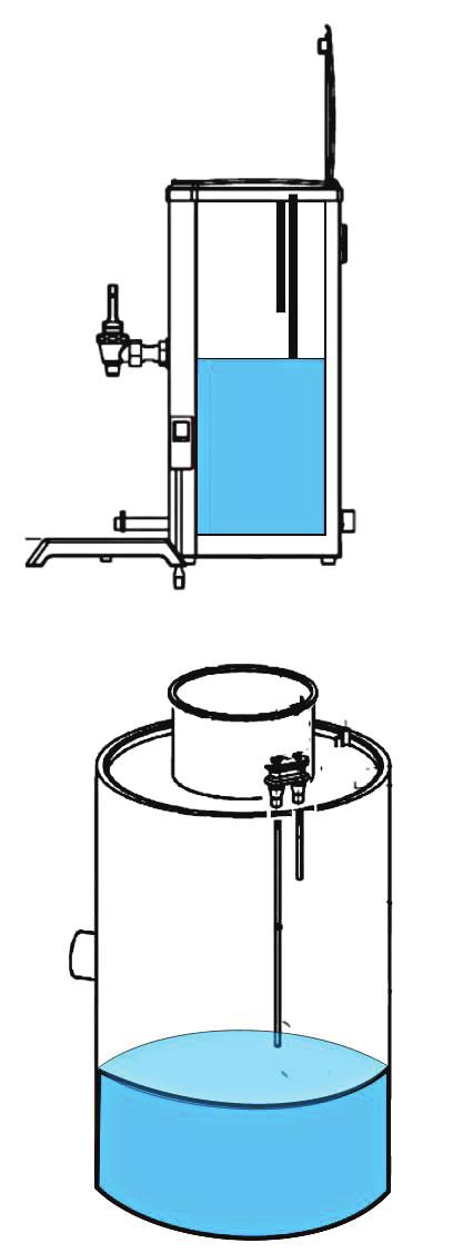 PROGRAMMERING Ställ in maskinen för manuell vattenpåfyllning Använd en kanna och fyll på vatten i vattentanken upp till den långa sensorpinnen (A).