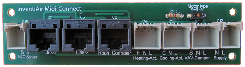 En ställbar switch anpassar kortet till de flesta typer av VAC spjällmotorer med 2 läges reglering (on/ off) eller analog reglering (0V, 2V).