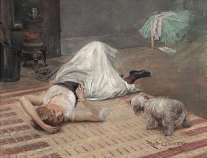 Lundberg (1861 1903) Rökande modell med hund