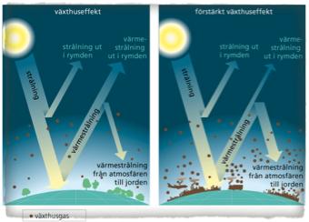 Växthuseffekten Växthuseffekten är när solens strålar (ljusenergi) når jordens yta