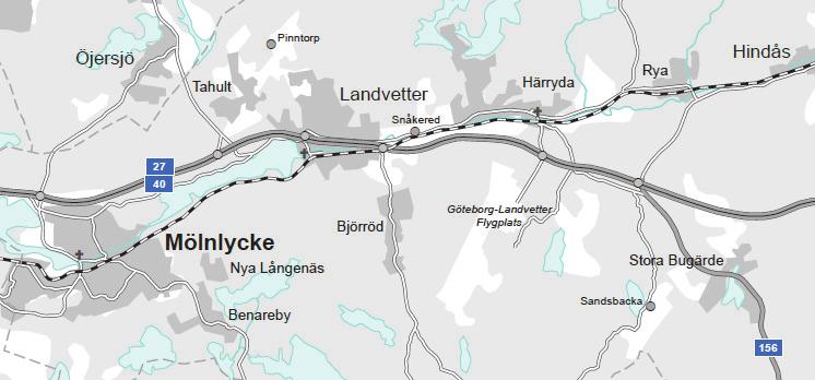 Geografisk avgränsning Projektet omfattar väg 40, delen Landvettermotet Ryamotet med mellanliggande trafikplatser och anslutande vägar. Figur 1.