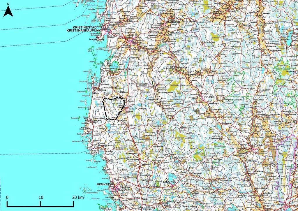 Del 1. Projektinformation 1 INLEDNING Triventus Wind Power AB planerar att anlägga en vindkraftspark i Västerviksområdet, ca 28 km söder om Kristinestads centrum.