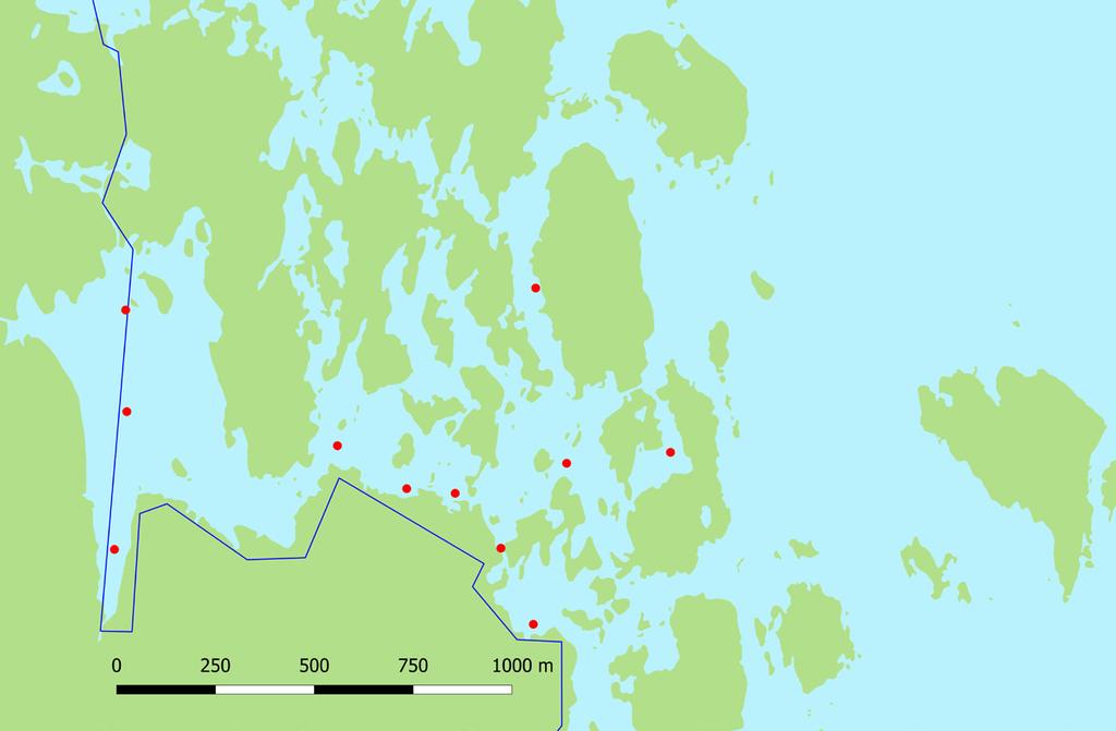 Figur 3. Provtagningspunkter i augusti i reservatet Skaten-Rångsen. Blå linje visar reservatsgränsen. Figur 4.