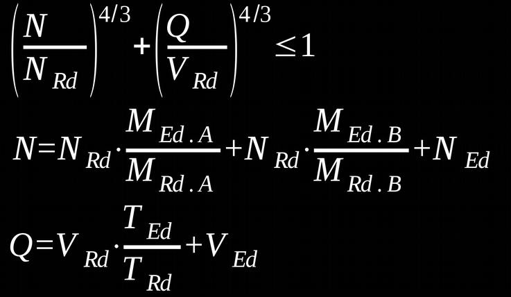 I formlerna är: M Ed = böjmomentets dimensioneringsvärde M Rd = böjmomenthållfasthetens dimensioneringsvärde N Ed = dragkraftens