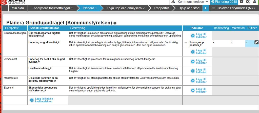 Lägg till kritisk kvalitetsfaktor Vid pilen ovan klickar du för att lägga upp den kritisk kvalitetsfaktorn.