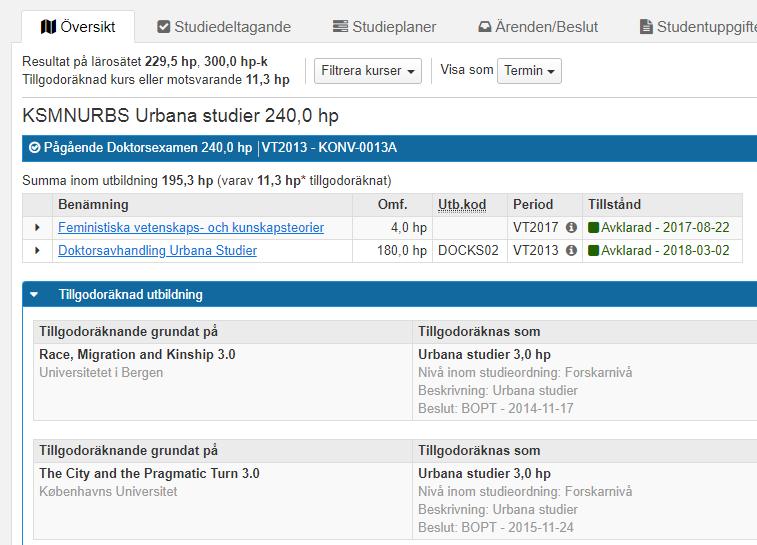 Tillgodoräknande skapas på samma sätt för utbildning på grund och