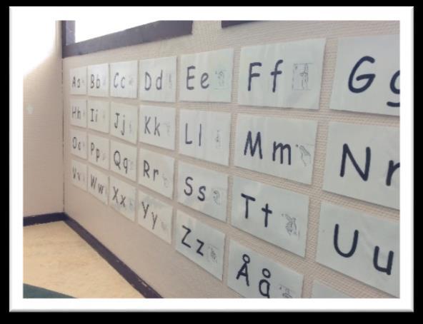 tillsammans med TAKK-tecknet synts på aktuella platser på förskolan, exempelvis i hall och vid matbord, alfabetet visas tillsammans med tecken för de olika bokstäverna på väggen.