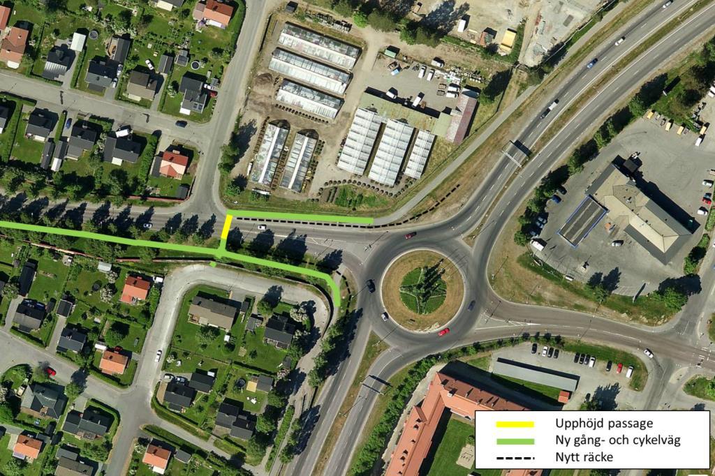 13 (51) Upphöjd passage i anslutning till korsningen Klockarbergsvägen/Jägarvägen Genom att anlägga en upphöjd passage i anslutning till korsningen Klockarbergsvägen/Jägarvägen samt en gång- och