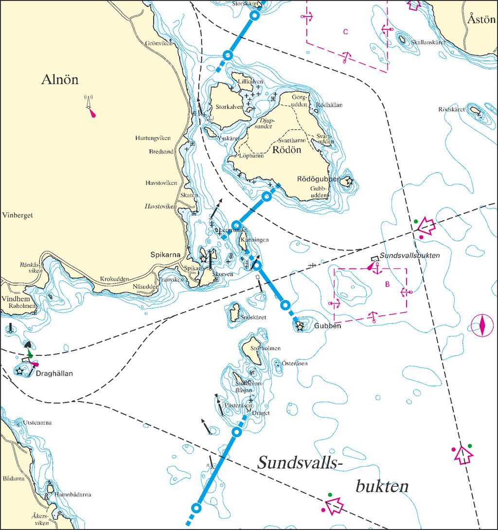Lotsområde Gävle Ga2 - r Sundsvall 1 ) Sundsvall N 1 62 25,30 N 017 33,35 E 62 24,75 N 017 32,55 E 2 ) Sundsvall N 2 62 22,80 N 017 33,70 E 62 22,40 N 017 32,80 E Sundsvallsbukten - ost Alnö -