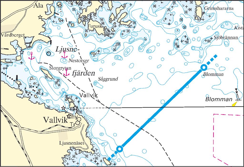 Lotsområde Gävle Ga5 - Orrskär, Vallvik och Ala 1 ) Blomman 61 12,20 N 017 15,50 E 61 10,75 N 017 12,40 E Sjön syd Hällgrund - Ala 80/15/-