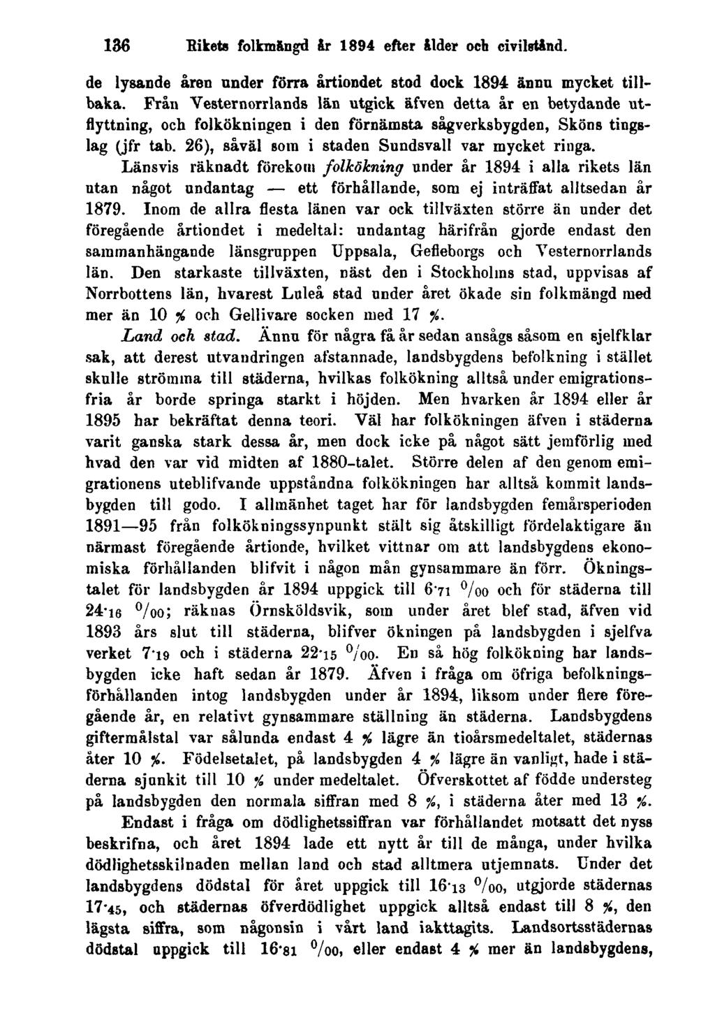 136 Rikets folkmängd år 1894 efter ålder och civilstånd. de lysande åren nnder förra årtiondet stod dock 1894 ännu mycket tillbaka.