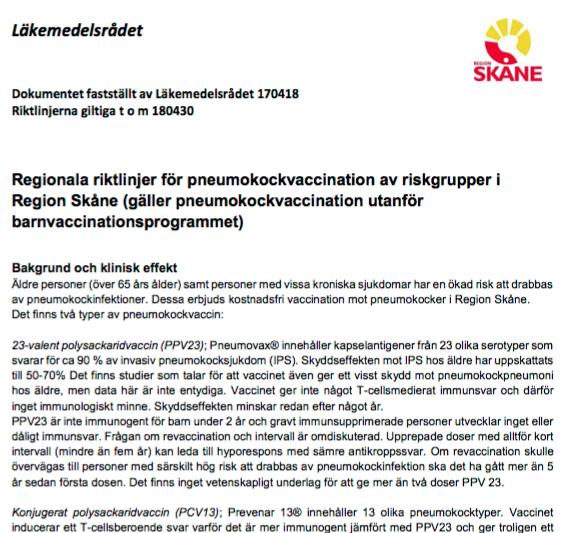 Pneumokockvaccination regionala riktlinjer www.