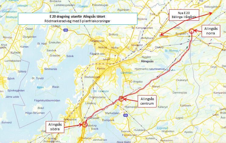 Alingsås 2018-06-04 sid 5 ( 6) 3. Fördelar med att dra E 20 sydost om Alingsås centralort.