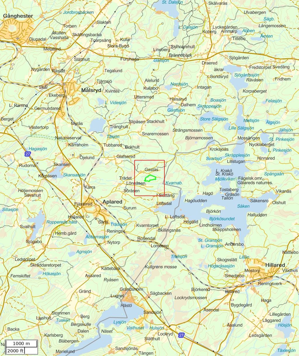 Traktdirektiv 2018-08-03 09:28 Gastås 1:2 Hushållningssällskapet Skog Översiktskarta Skala: ~1:50000